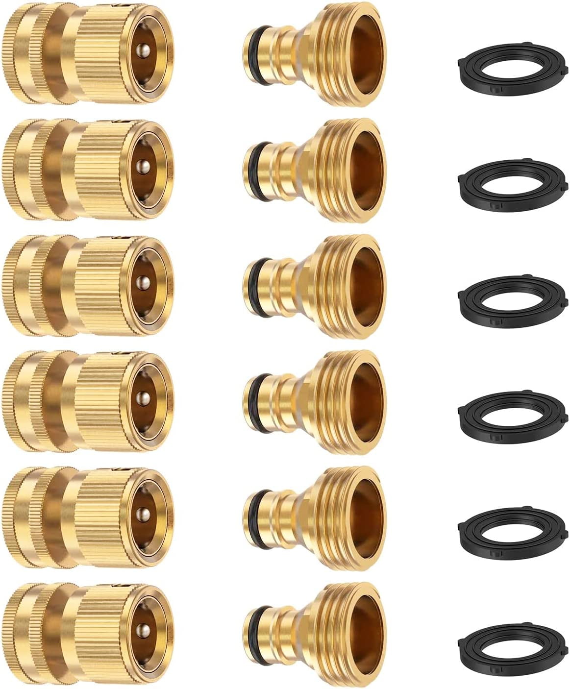 Garden Hose Quick Connector, Solid Brass 3/4 Inch Thread Fitting No-Leak Water Hose Female and Male Easy Connect (4 Sets)