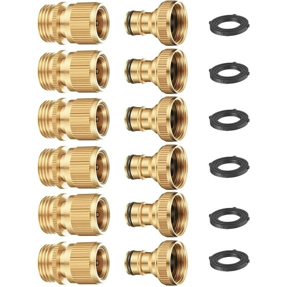 Garden Hose Quick Connector Solid Brass 3/4 Inch Thread No Leak Water Fitting 6 Set