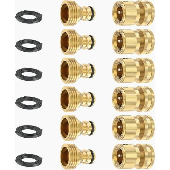 Garden Hose Quick Connector Solid Brass,3/4 inch GHT Thread Water Hose Repair Kit (6 Sets)
