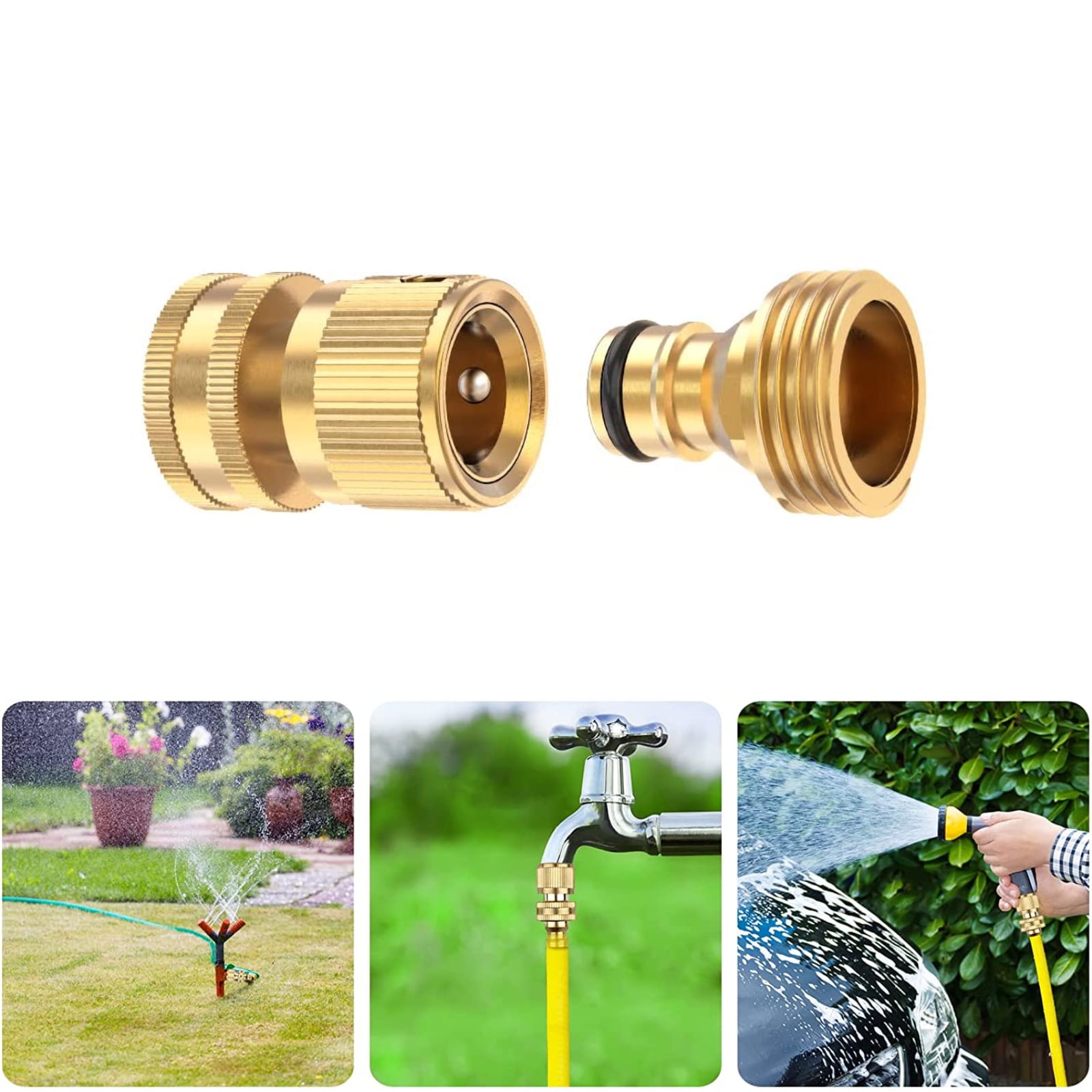 Garden Hose Quick Connectors, EEEkit Solid Brass 3/4" GHT Thread Water Hose Fittings, Quick
