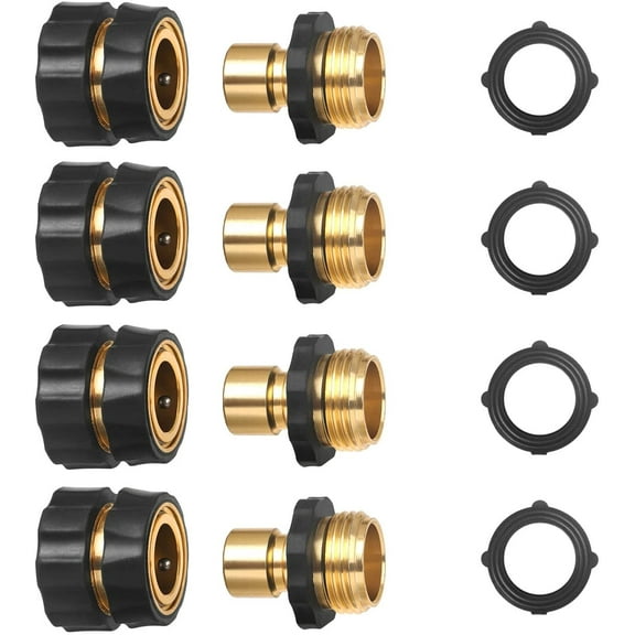 Garden Hose Quick Release Connect Coupler, Metal Hose Fitting Quick Connector 3/4" GHT Male and Female - No Leaks Water Hoses Quick Disonnect Adapter, 4 Set