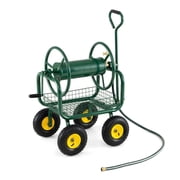 Garden Hose Reel Cart, 300ft Hose Holder, 10" Wheels, Brass Fittings - Green