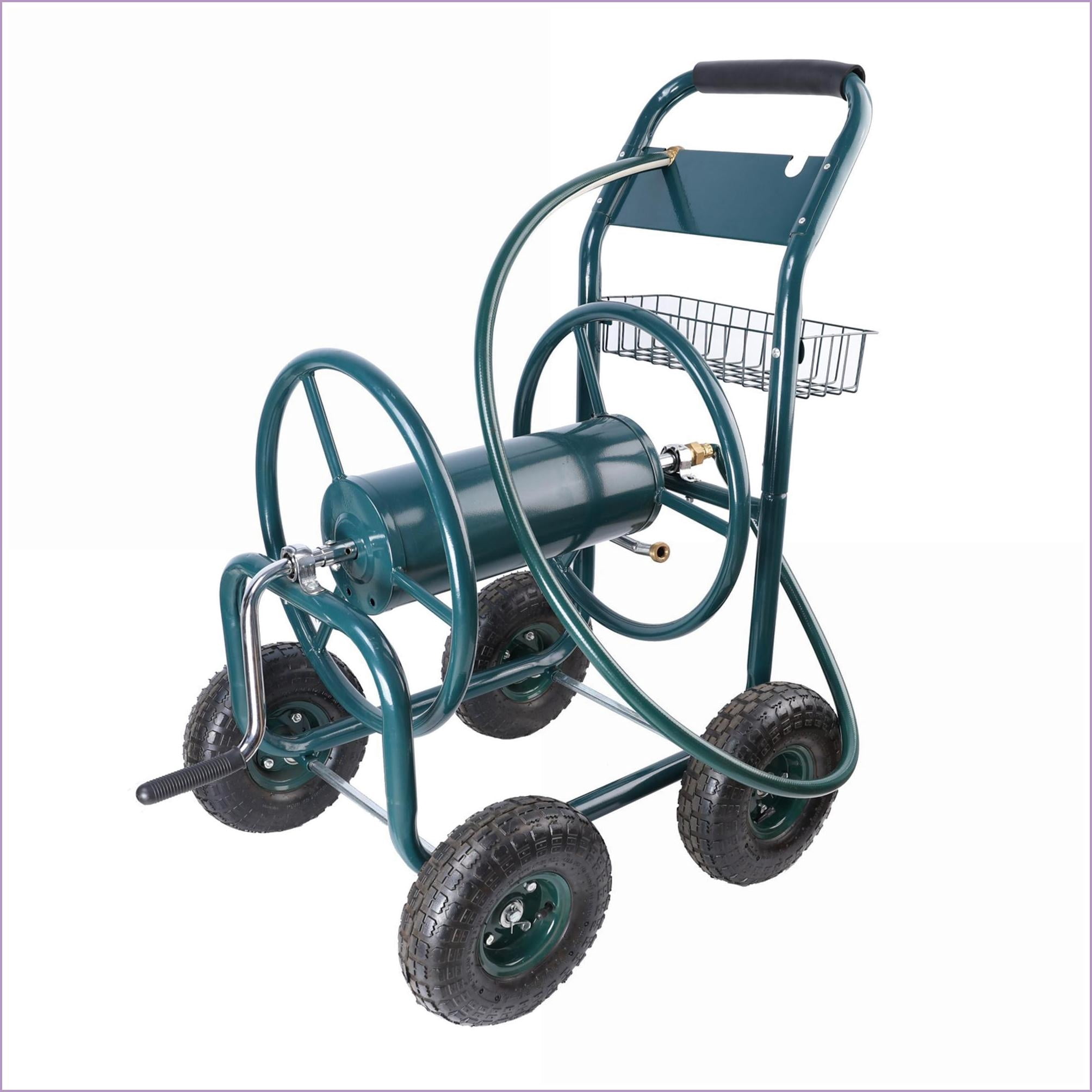 Garden Hose Reel Cart | 4-Wheel Portable Heavy Duty | For Garden Lawn Backyard | Sage Green | ABS+Rubber+Steel (Q235)