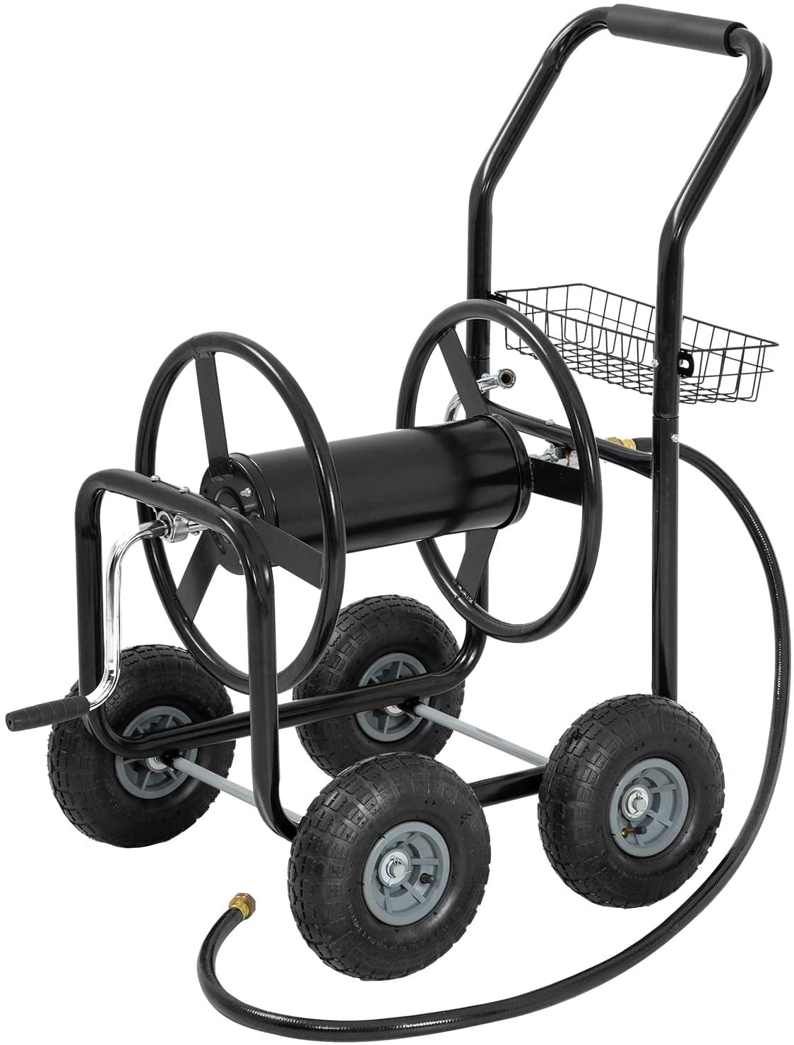 FDW Garden Hose Reel Cart, Water Hose Cart with 4 Wheels, Hold Up to 300 ft of 5/8’’ Hose,Black