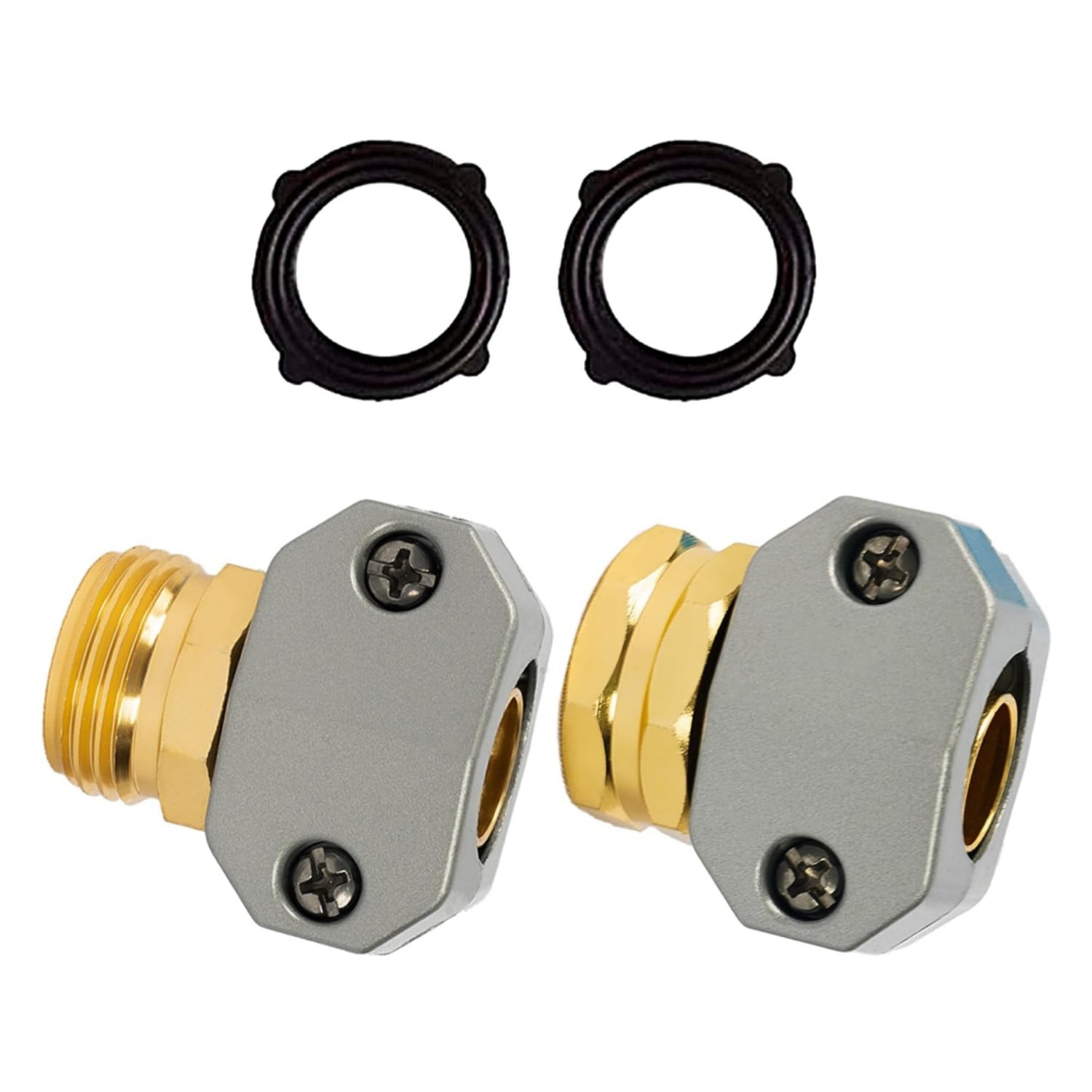 Garden Hose Repair Kit, 1 Set Aluminum Alloy Garden Hose End Mender, Male and Female Water Hose Repair Fittings, Fit 5/8" and 3/4" Garden Hose Connector, with 2 Extra Hose Washers