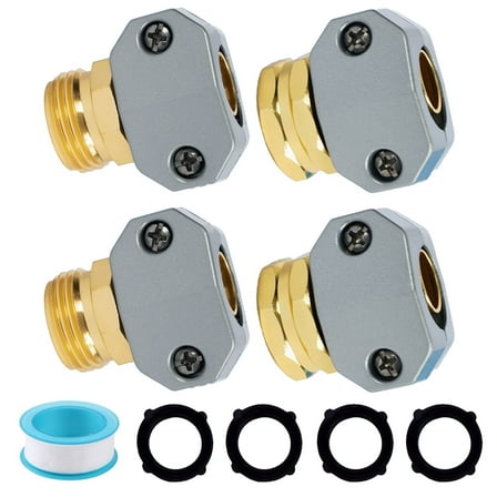 Garden Hose Repair Kit, 2 Sets Aluminum Hose End Menders for 5/8" & 3/4" Hoses, Male and Female Connectors with 4 Extra Washers, Heavy-Duty Water Hose Fittings