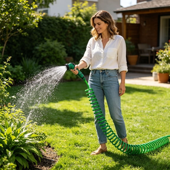 Garden Hose, Retractable Water Pipe, 5 Patterns Spray Nozzle, 1000 cm/32.8FT Green Plastic, Retractable Design, Labor-Saving Switch, for Watering Plants Garden Washing Cars Pet Shower