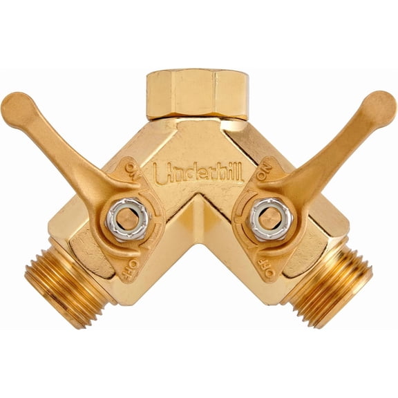 Garden Hose Splitter 2 Way, Heavy Duty Bib Faucet Spigot Connector with Water Shut Off Valves, Metal, 30 GPM, 3/4-Inch Thread, A-HB2HF