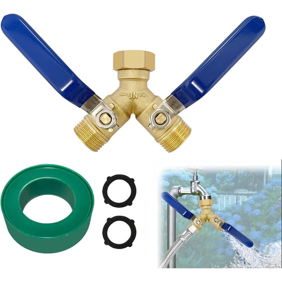 Garden Hose Splitter 2 Way Heavy Duty Brass with 304 Stainless Steel Elevated Handle Full Flow Water Hose Connector, Y Valve 3/4 Inch GHT Thread
