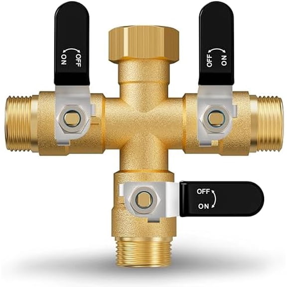 Garden Hose Splitter, 3 Way Heavy Duty Brass hose splitter, Water Hose Bib Spigot Splitter with 0.59" Full Flow Ball Valve Outlet & Shut-Off Valve 3/4'' Connector Outdoor Water Faucet Adapter