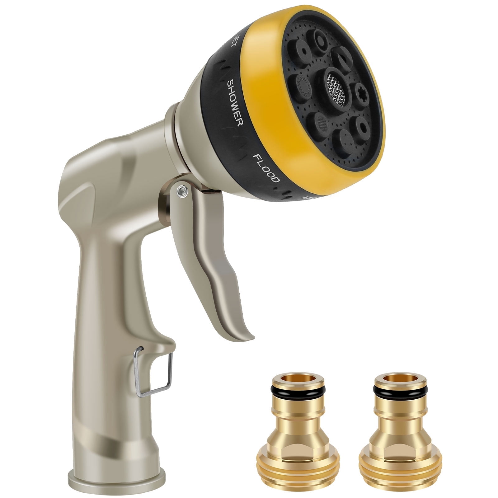 Garden Hose Spray Nozzle Heavy Duty Metal 8 Patterns High Pressure Plant Watering Car Wash (black )