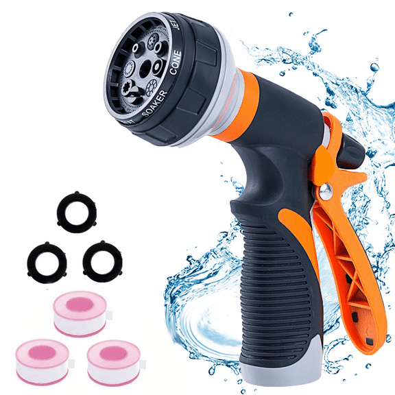 Garden Hose Sprayer Nozzle -Car Wash Water Hose Nozzle Heavy Duty Water Hose Sprayer Nozzle - 8-Pattern Watering Nozzle