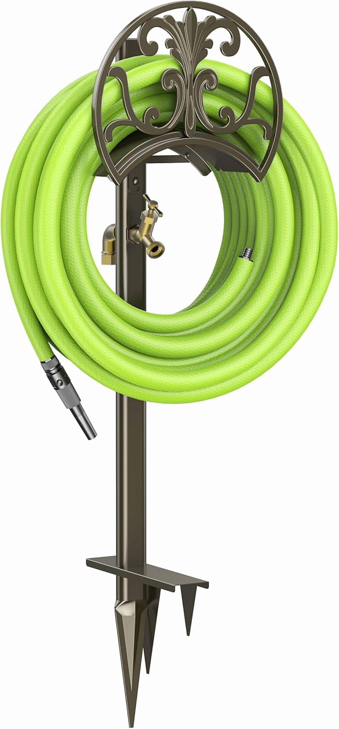 Garden Hose Stand with Brass Faucet, Detachable Heavy Duty Water Hose Holder, Freestanding Metal Hose Reel Decorative Storage Hanger Holds 150-Feet Hose for Outside Patio Lawn Yard