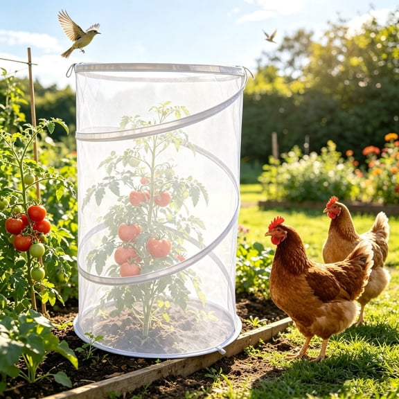 Garden Insect Barrier Mesh Cover with Stakes, Breathable Protective Netting for Vegetables Fruits, Pest Bird Protection Screen, White, 22x13 Inch