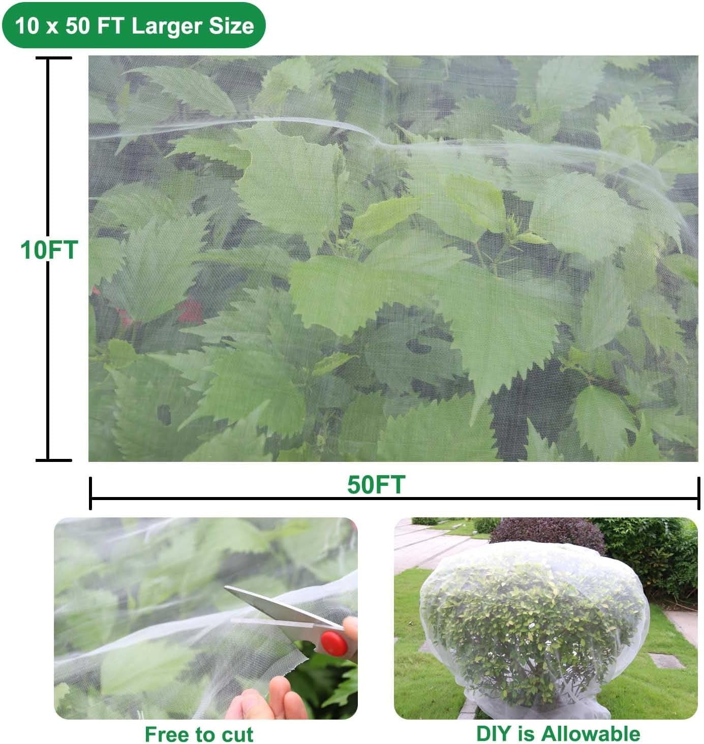 Garden Insect Netting 10 x 50FT Ultra Fine Garden Mesh Netting Pest Barrier, 60 Mesh Greenhouse Plant Protection Net, for Outdoor Patio Greenhouse Crops Vegetables Fruit Flower Garden