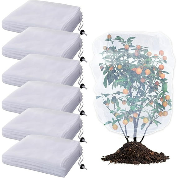 Garden Insect Netting with Drawstring, Plant Protective Cover, Mesh Fabric, Outdoor Indoor Use, Shields Flowers Vegetables from Pests Birds Animals, 1 PCS Large Size for Trees Bushes Tomatoes