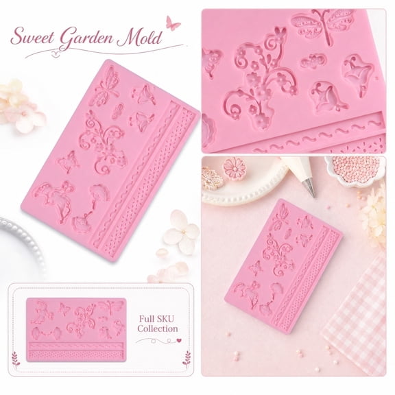 Garden Insect Plant Silicone Mold, Butterfly Floral Lace Pattern Chocolate Fondant Cake Decorating Tray, DIY Baking Craft Accessory
