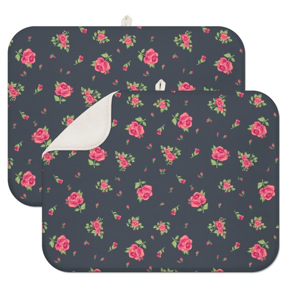 Garden Inspired Floral Coffee Mat – Durable Microfiber Spill Mat with Botanical and Rustic Farmhouse Style, Lightweight Dish Drying Pad