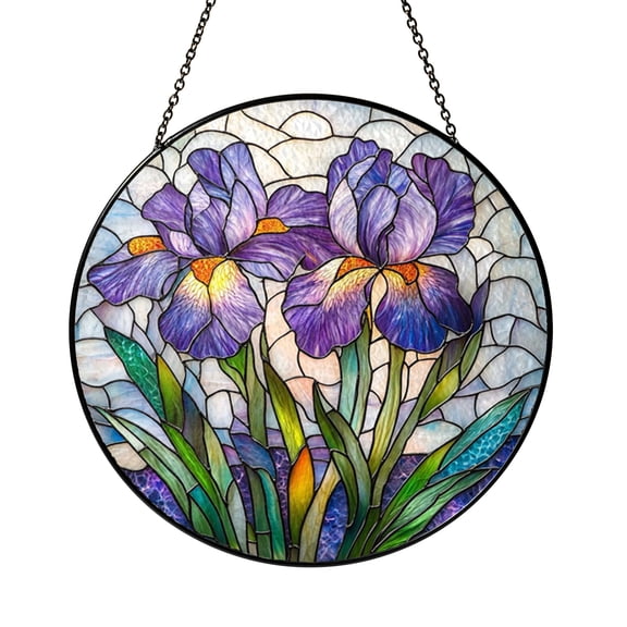 Garden Iris Glass Style Window Hanging – Nature Inspired Decor