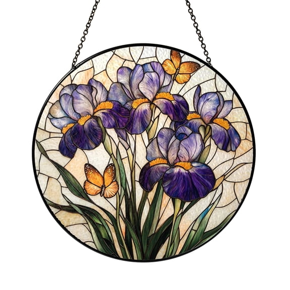 Garden Iris Stained Glass Suncatcher – Decorative Window Art