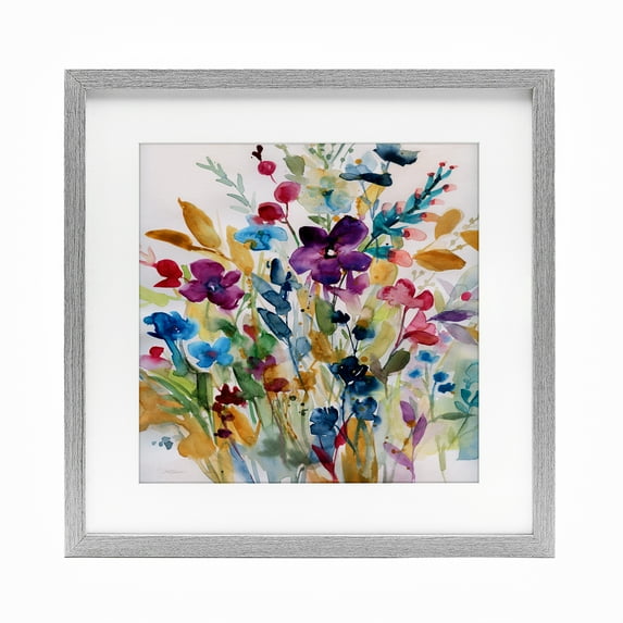 Stupell Industries Garden Jewels Abstract Flowers Gray Framed Print Under Glass, design by Carol Robinson, 16 x 16