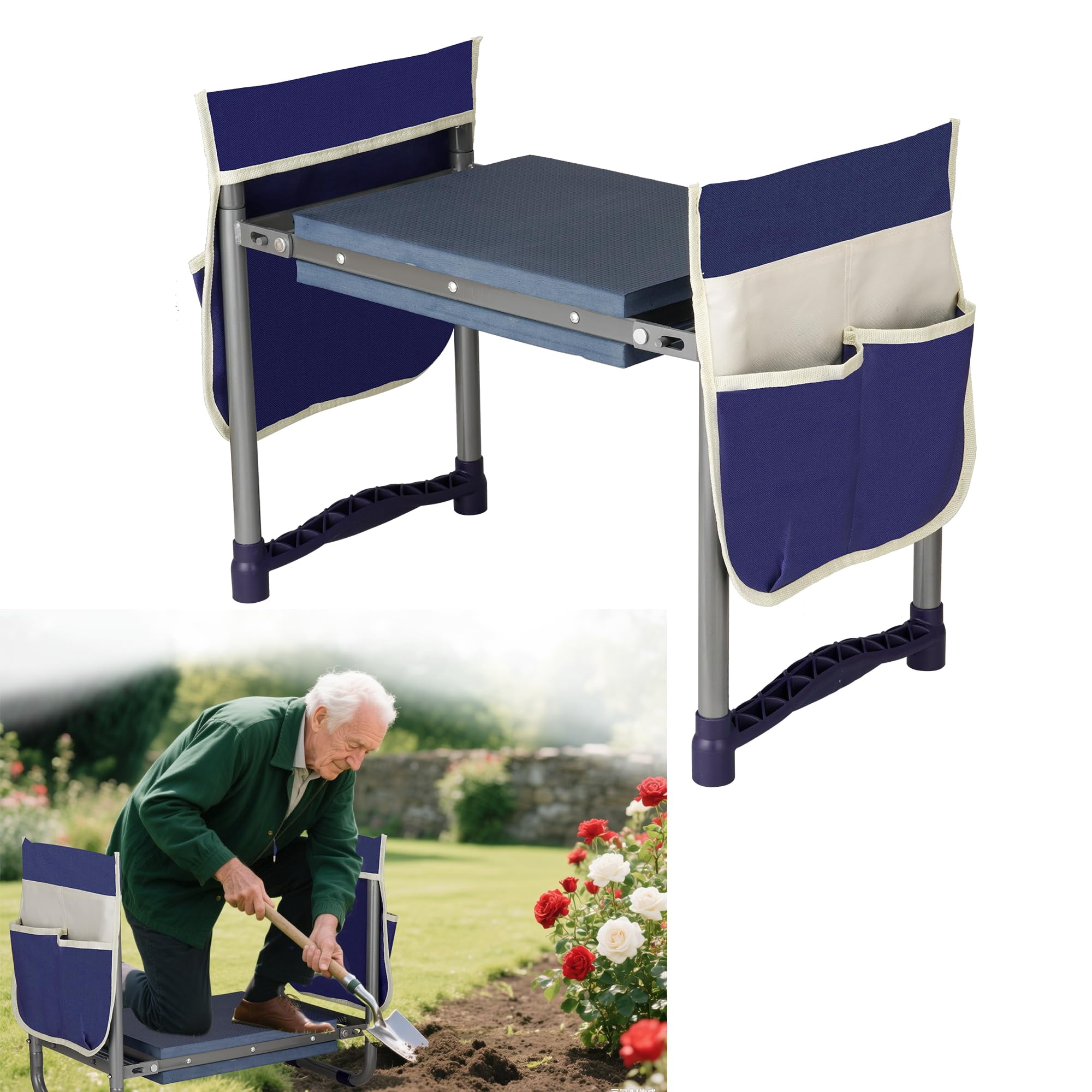 Garden Kneeler And Seat Foldable Stool 10.8" Wider Heavy Duty 2-in-1 Kneeling Pad Bench Gardening Gifts For Women Men Seniors Grandparents