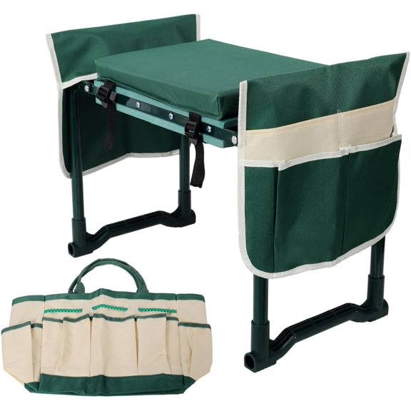 Garden Kneeler and Seat Bench with 2 Free Tool Pouch, Foldable Stool, EVA Foam Pad, with an Extra Soft Wider Cushion, and Large Tool Bag for Gardeninng Lovers