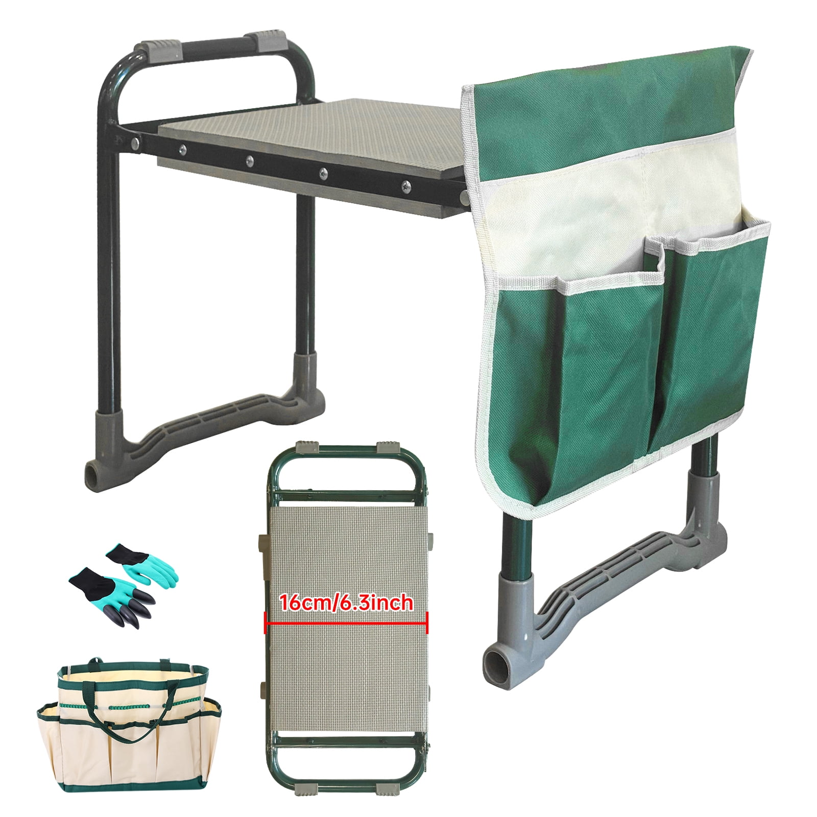 Garden Kneeler and Seat, Foldable Gardening Stool, Gardening Gifts for Women, Heavy Duty Garden Bench, Garden Kneelers for Seniors, with Tool Pouch and Gloves