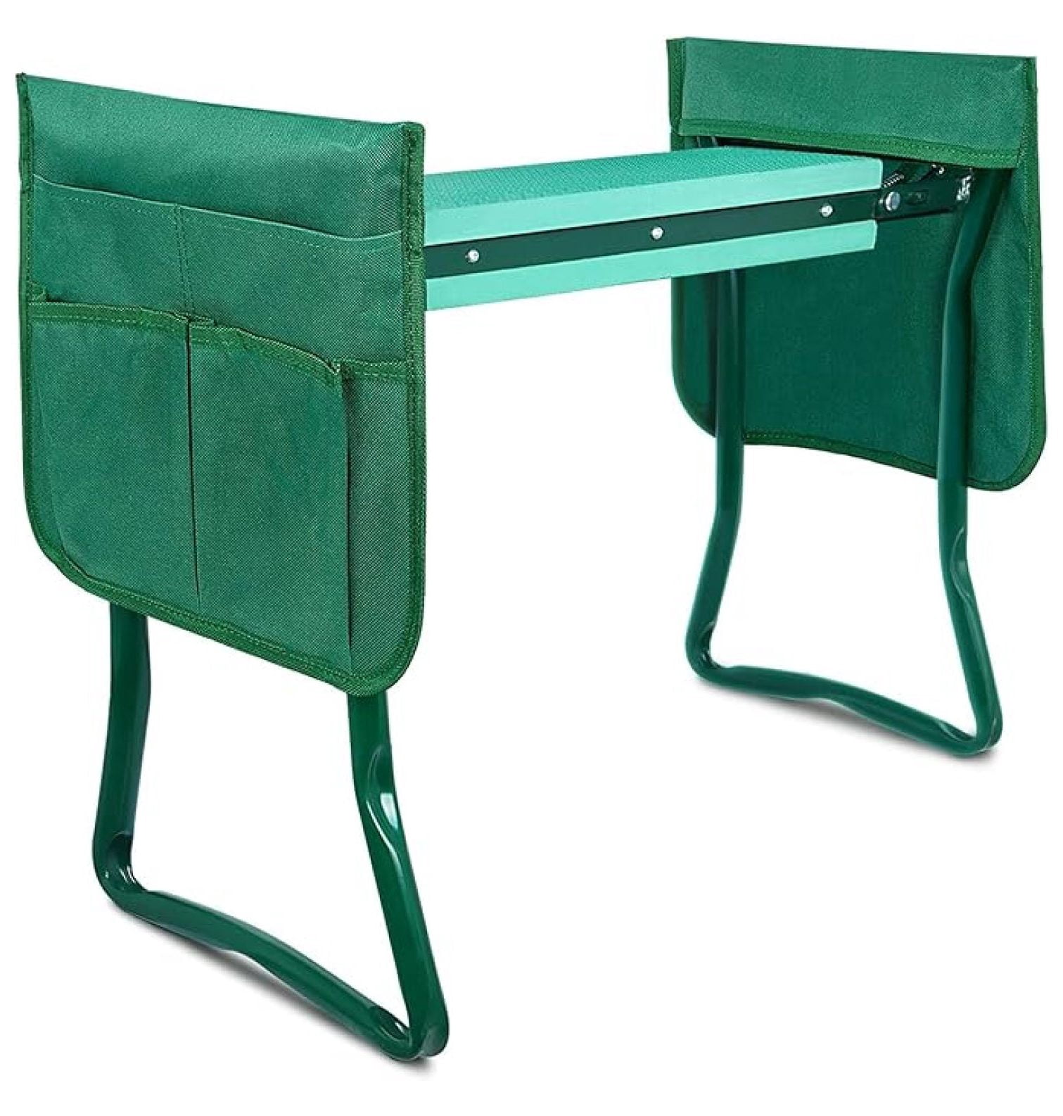 Garden Kneeler Seat Foldable - Heavy Duty Steel Frame, Soft Foam Pad - for Gardening, Fishing, Camping - with 2 Tool Pouches - Green