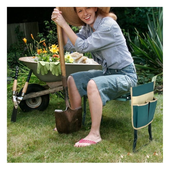 Garden Kneeler Seat, Folding Sturdy Garden Kneeler Pad & Cushion, 300lbs Capacity, Steel Frame, Tool Pouch - Green
