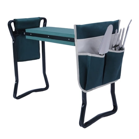 Garden Kneeler Seat Heavy-Duty Gardening Bench Stool with 2 Tool Poch Bags, Eva Soft Foam Pad for Kneeling and Seating,Green