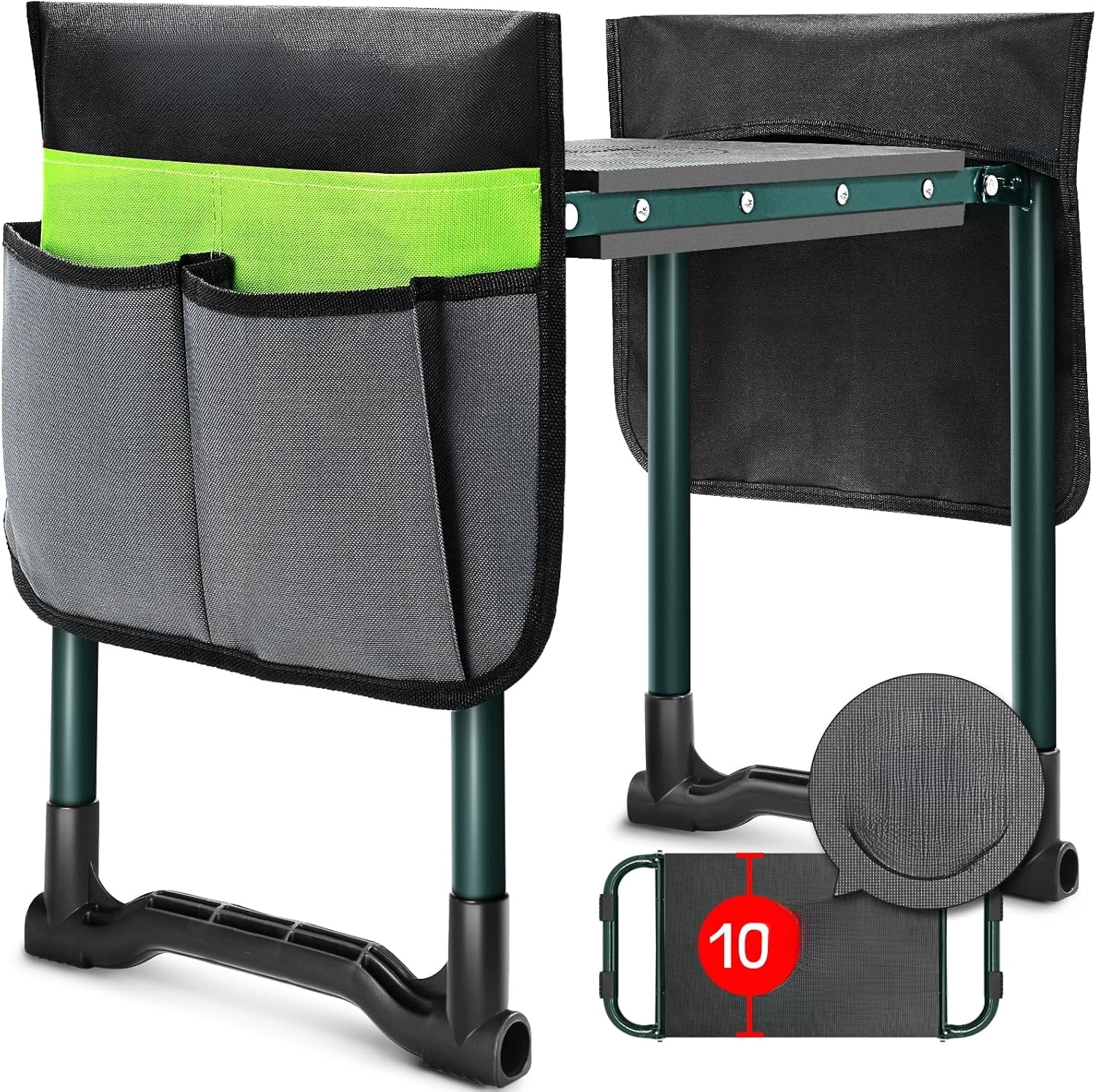 Garden Kneeler and Seat Heavy Duty,Upgraded Foldable Gardening Stool Widened to 10" Stable Wear-Resistant Prevent Knee and Back Pain, Bench High-End 2 Large Tool Bags Gift for Women