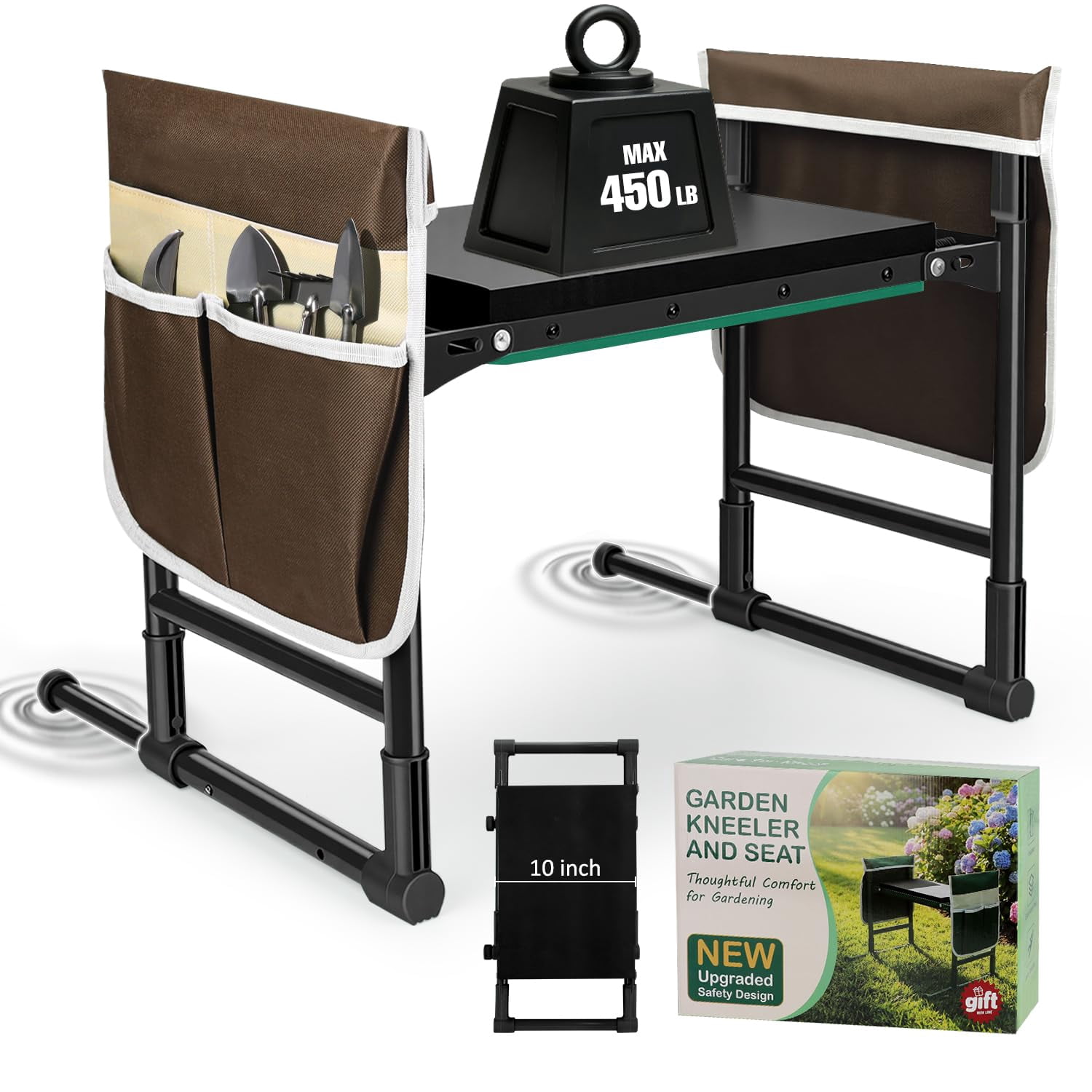 Garden Kneeler and Seat for Seniors – Heavy Duty Anti-Tip Gardening Stool with Widened Thick Soft Kneeling Pad, Foldable Garden Bench with Sturdy Handles, Gardening Gifts for Women Men Mom (Green)