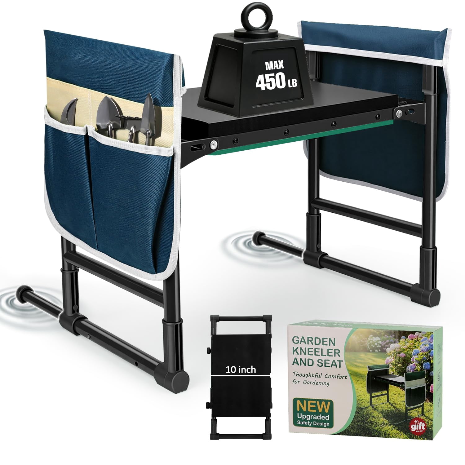 Garden Kneeler and Seat for Seniors – Heavy Duty Anti-Tip Gardening Stool with Widened Thick Soft Kneeling Pad, Foldable Garden Bench with Sturdy Handles, Gardening Gifts for Women Men Mom (Green)