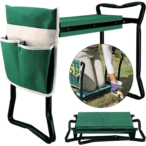 Garden Kneeler Seat with Upgraded Thicken Kneeling Pad and 1 Large Tool Pouch, Foldable Stool 330lb Capacity-Protects Your , Clothes from Dirt & Grass Stains