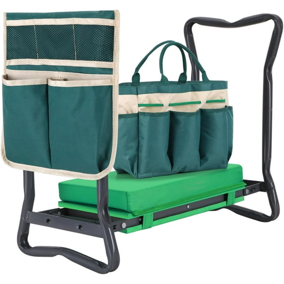 Garden Kneeler and Seat: Upgraded Widened Gardening Stool with Detachable Soft Kneeling Pad, Foldable Garden Bench Heavy Duty with Large Tools Bag and Pouch, Gifts for Women Men Seniors Gardener