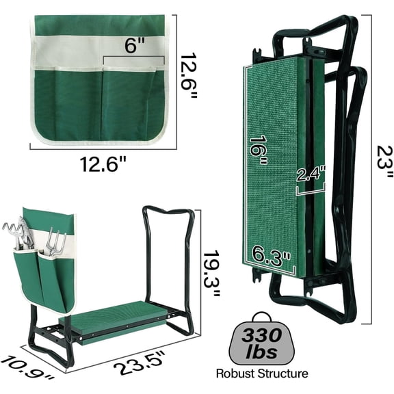 Garden Kneeler Seat with Upgraded Thicken EVA Pad and Tool Pouch, Foldable Stool 330lb Capacity for Knee Protection