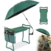Garden Kneeler with Umbrella, Folding Garden Kneeling Bench with Garden Tools Bag, Portable Clip on Green Umbrella,Support 330lb,With Water Bottle Holder,Gardening Gift for Gardener,Women,Men,Seniors