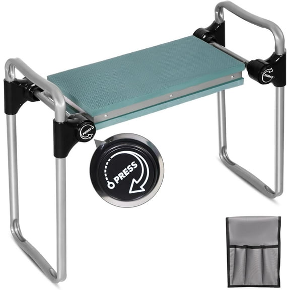 Garden Kneeler and Seat, 2024 Upgraded Foldable Heavy Duty Kneeling Bench with Tool Bag and Widen Soft EVA Foam Pad for Senior, Green
