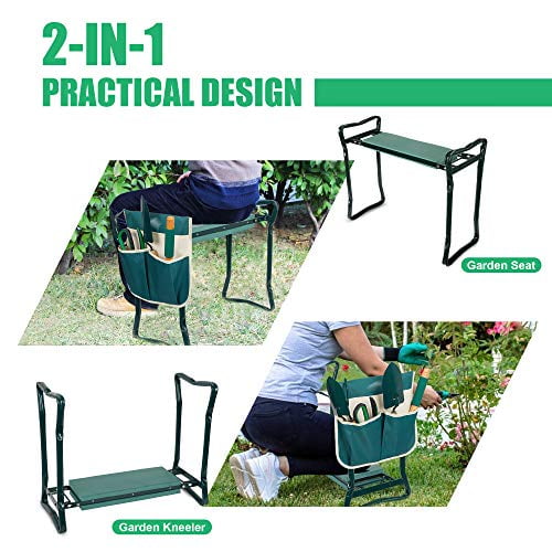Garden Kneeler and Seat Foldable Garden Stools w/EVA Foam Kneeling Pad ...