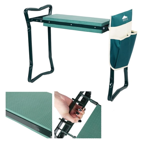 Garden Kneeler and Seat Foldable Garden Stools w/ Foam Kneeling Pad and Tool Pouch Portable Gardening Workseats Bench Black/Teal/Cream