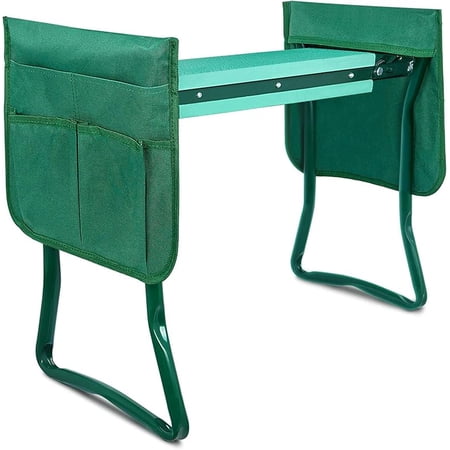 Garden Kneeler and Seat Foldable Kneeling Bench with Sturdy Soft EVA Foam Pad for Outdoor, Fishing, Camping, 2 Tool Pouches Included, Green
