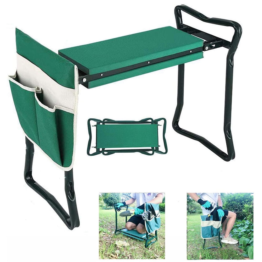 Green Steel Folding Garden Kneeler and Seat with Tool Pouch