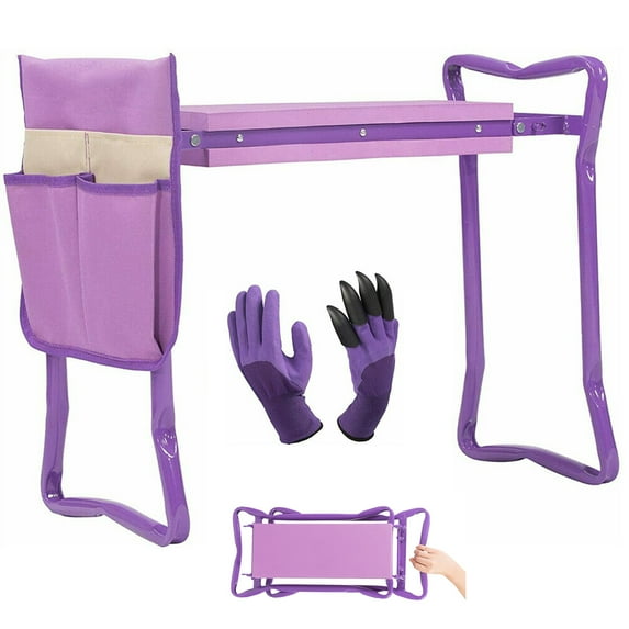 Garden Kneeler and Seat with Tool Pouch, Foldable Garden Bench with Soft EVA Foam Kneeling Pad & Gloves