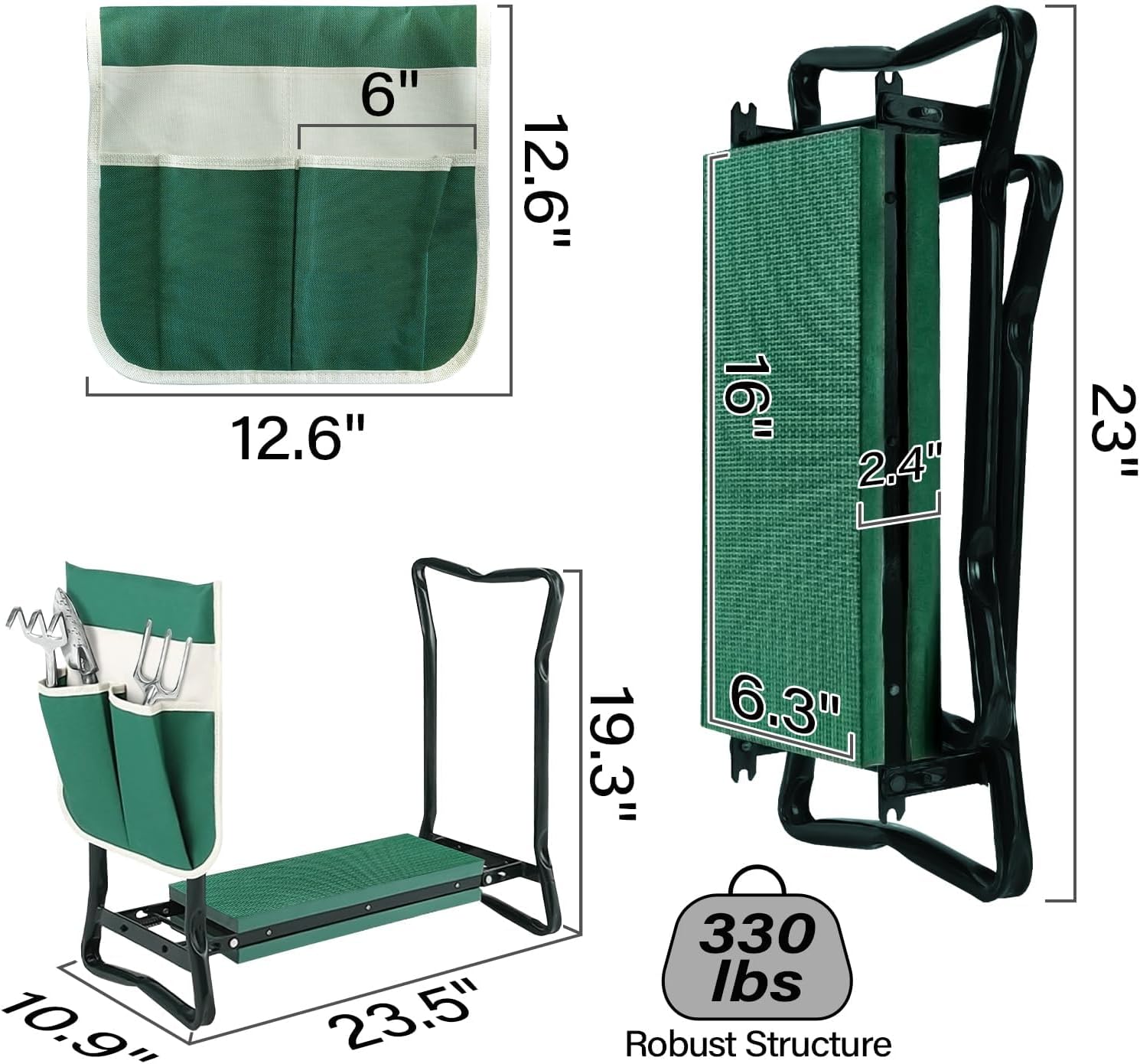 Garden Kneeler  with Upgraded Thicken Kneeling Pad and 1 Large Tool Pouch, Foldable Stool 330lb Capacity-Protects Your Knees