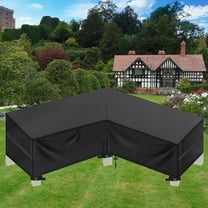 Garden L-Shape Furniture Cover Waterproof, Heavy Duty Oxford Fabric Outdoor Rattan Corner Sofa Cover with Waterproof Buckles, with Storage Bag(85"* 85"* 34")