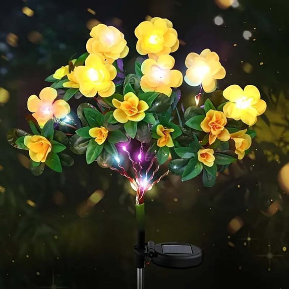 Garden LED Solar Flower Lights with More Realistic Azalea Flowers Solar Garden Lights Outdoor Waterproof for Yard Patio Lawn Pathway Walkway Decoration(Yellow)