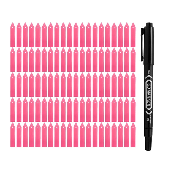 Garden Labels, Waterproof Reusable Plastic Plant Tags, Plant Markers for Seed Starting, Herbs, Flowers, Vegetables, Outdoor Garden Plant Identification (Pink-100pc+A marker pen)