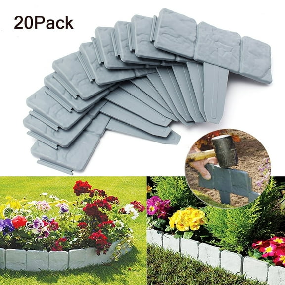 Garden Landscape Edging Borders No Dig,20 PCS 16 FT Lawn Edging for Landscaping,Plastic Fencing Lawn Border,Interlocking Lawn Edge,Imitation Stone Fence for DIY Outdoor Patio Balcony Yard Landscaping