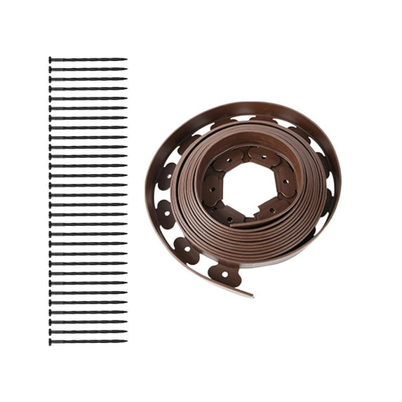 Garden Landscape Edging Borders, Landscaping Edging, Lawn Border with Spikes Garden Edging Coil, Garden Edging Border, for Outdoor Lawn 5cm Brown
